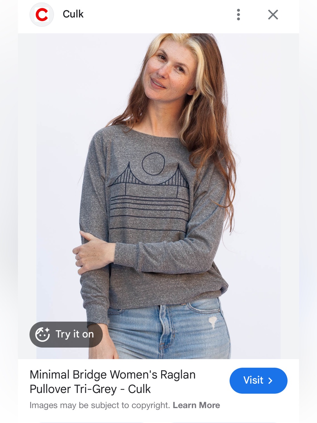 Culk Women's Heather Gray Graphic Boatneck Sweatshirt | Size Small - Made In Usa — image 2 of 8